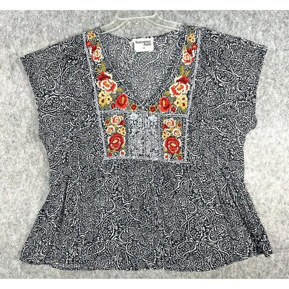 Savanna Jane Top Women's 2X Black Paisley Floral Embroidered Boho Artsy Plus - Picture 1 of 7